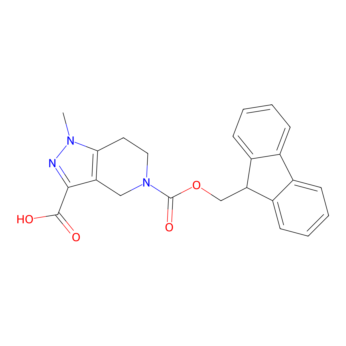 5-{[(9H-fluoren-9-yl)methoxy]carbonyl}-1-methyl-1H,4H,5H,6H,7H-pyrazolo[4,3-c]pyridine-3-carboxylic acid molecular structure, CAS 2172472-50-1