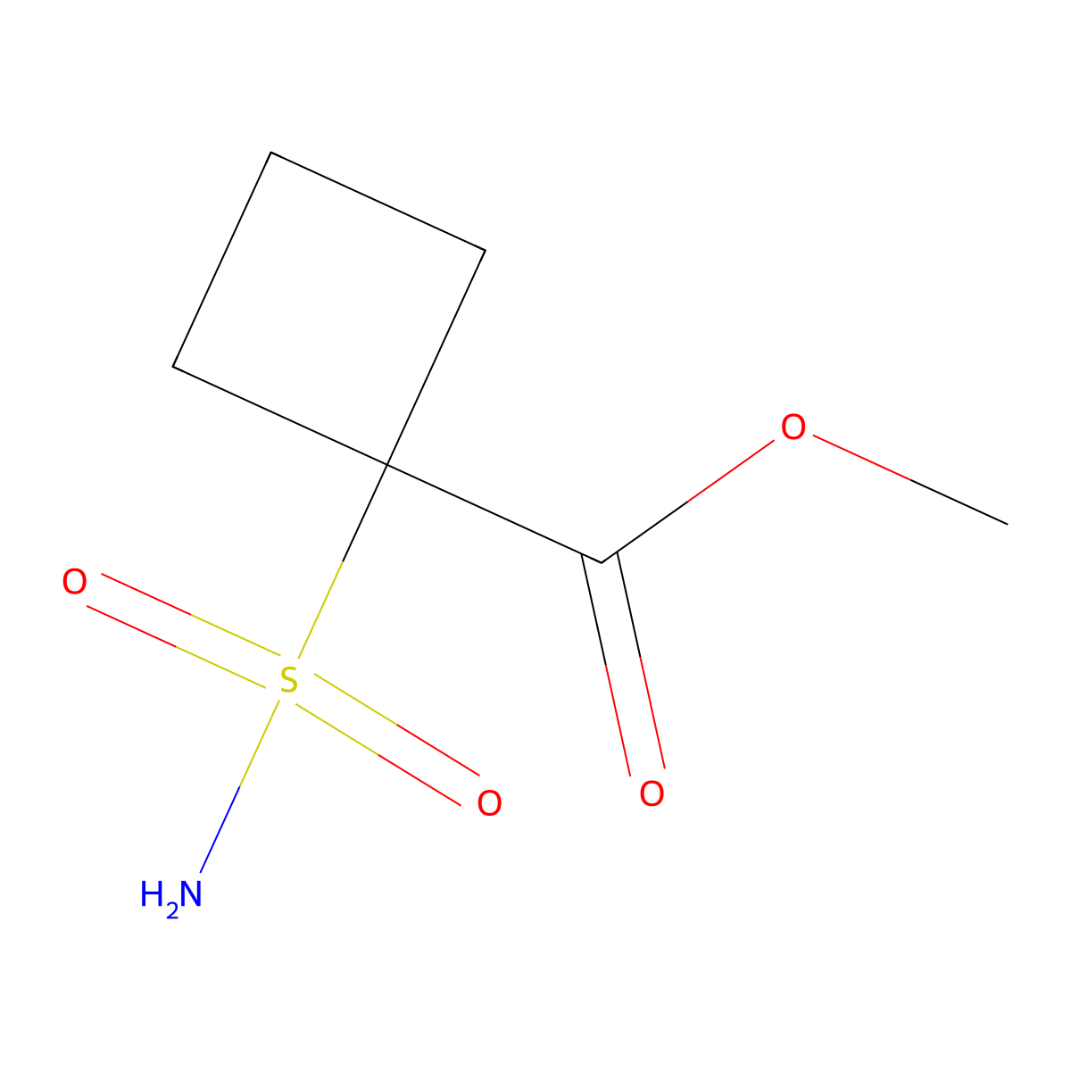 Methyl 1-sulfamoylcyclobutane-1-carboxylate molecular structure, CAS 2172472-79-4