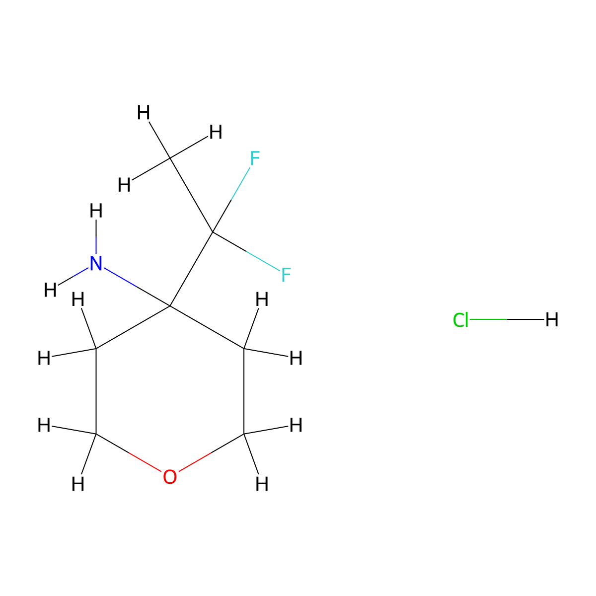 4-(1,1-Difluoroethyl)oxan-4-amine hydrochloride molecular structure, CAS 2172473-72-0