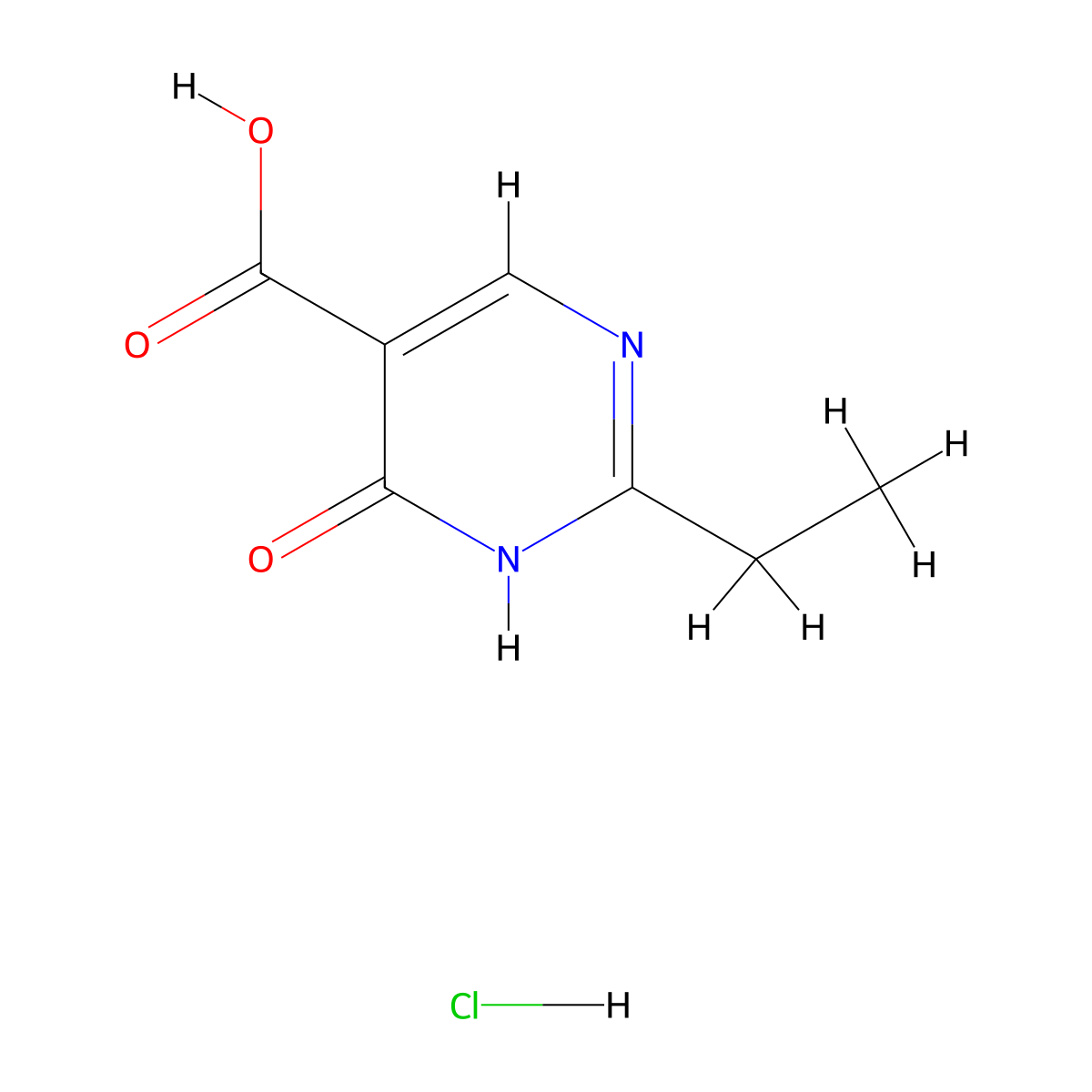 2-Ethyl-6-oxo-1,6-dihydropyrimidine-5-carboxylic acid hydrochloride molecular structure, CAS 2172475-28-2