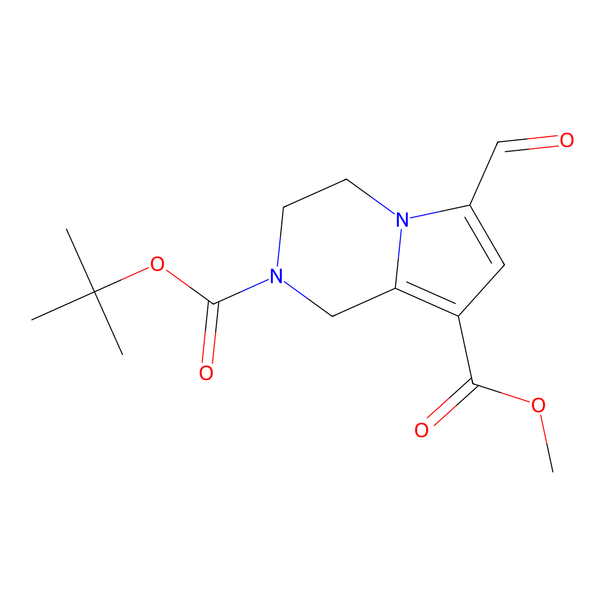 2-tert-butyl 8-methyl 6-formyl-1H,2H,3H,4H-pyrrolo[1,2-a]pyrazine-2,8-dicarboxylate molecular structure, CAS 2172475-37-3