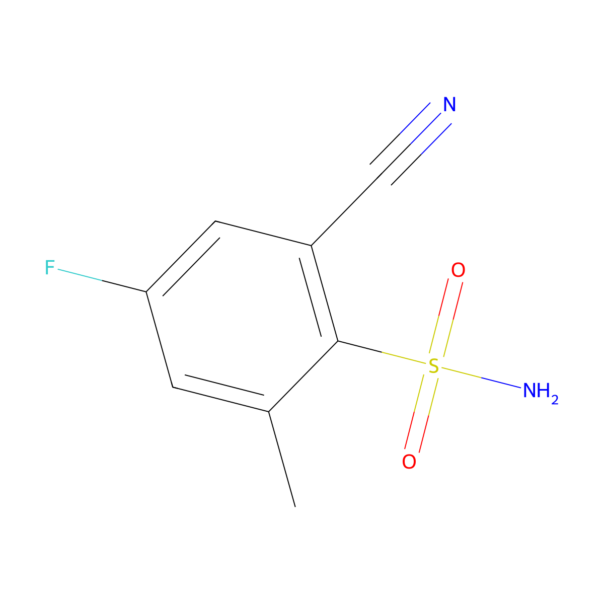 2-Cyano-4-fluoro-6-methylbenzene-1-sulfonamide molecular structure, CAS 2172477-24-4