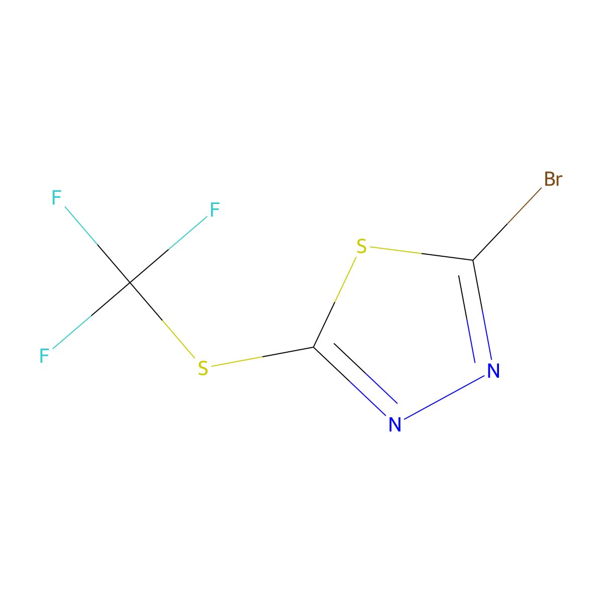 2-Bromo-5-[(trifluoromethyl)sulfanyl]-1,3,4-thiadiazole molecular structure, CAS 2172478-92-9