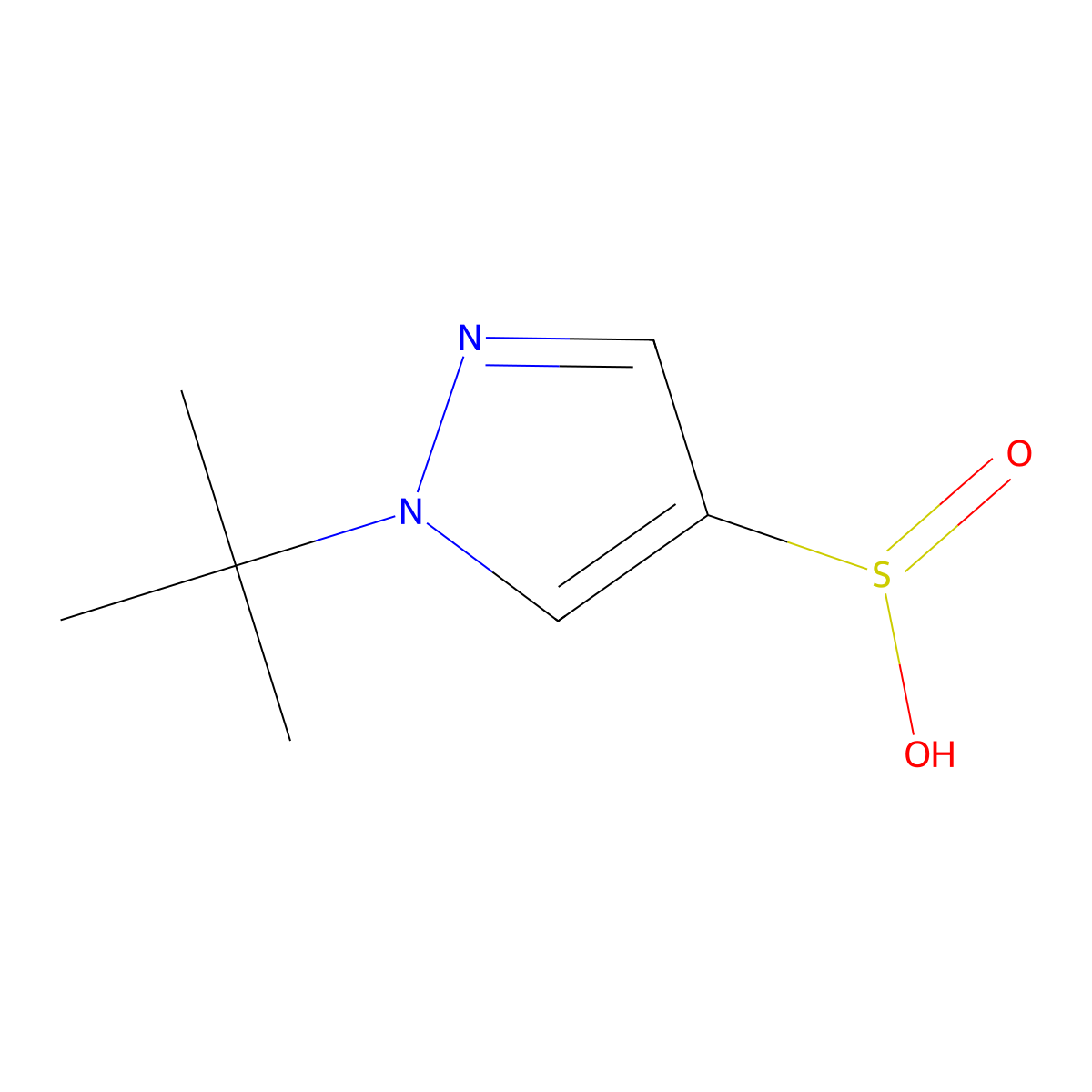 1-tert-butyl-1H-pyrazole-4-sulfinic acid molecular structure, CAS 2172482-76-5