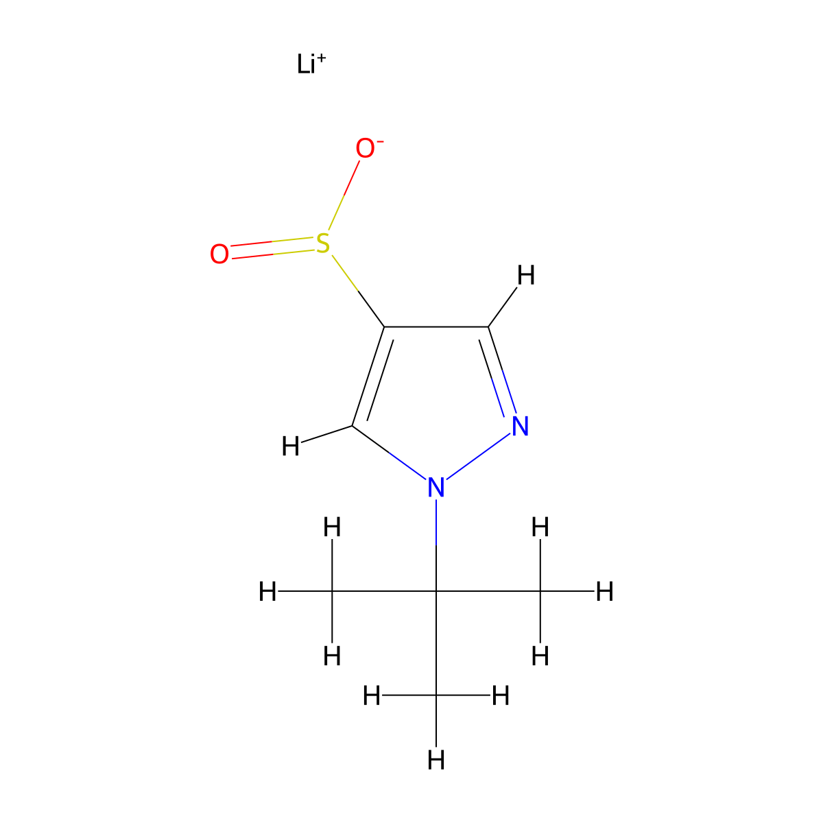 lithium(1+) ion 1-tert-butyl-1H-pyrazole-4-sulfinate molecular structure, CAS 2172482-77-6