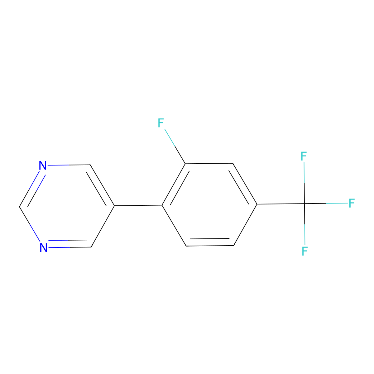 5-[2-Fluoro-4-(trifluoromethyl)phenyl]pyrimidine molecular structure, CAS 2172485-56-0