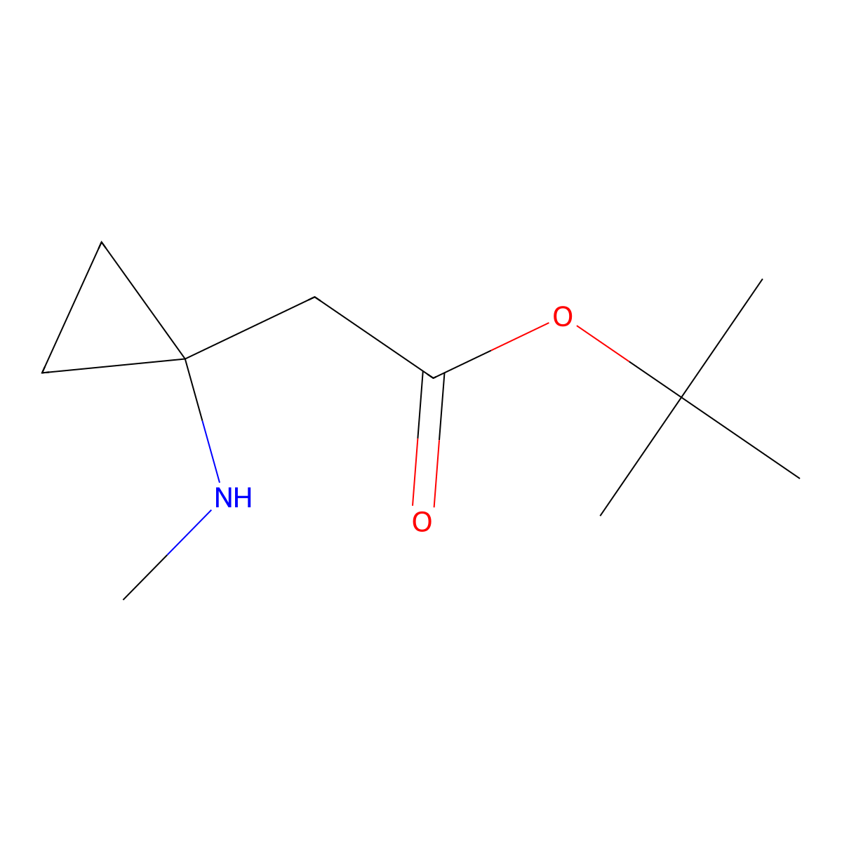 Tert-butyl 2-[1-(methylamino)cyclopropyl]acetate molecular structure, CAS 2172488-73-0