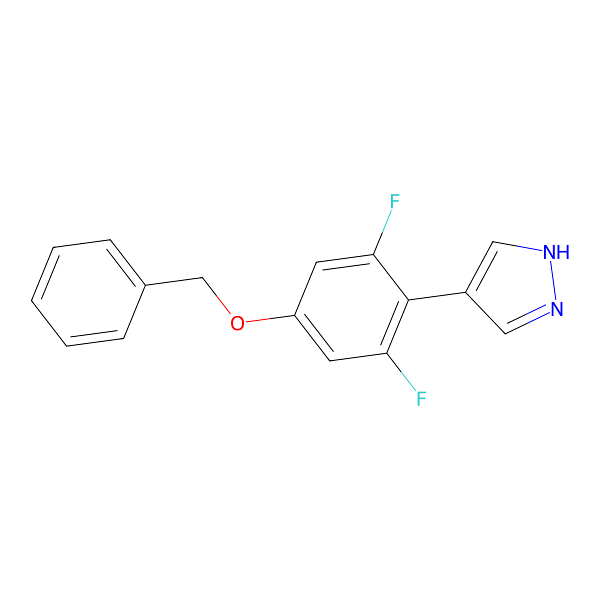 4-[4-(benzyloxy)-2,6-difluorophenyl]-1H-pyrazole molecular structure, CAS 2172490-72-9