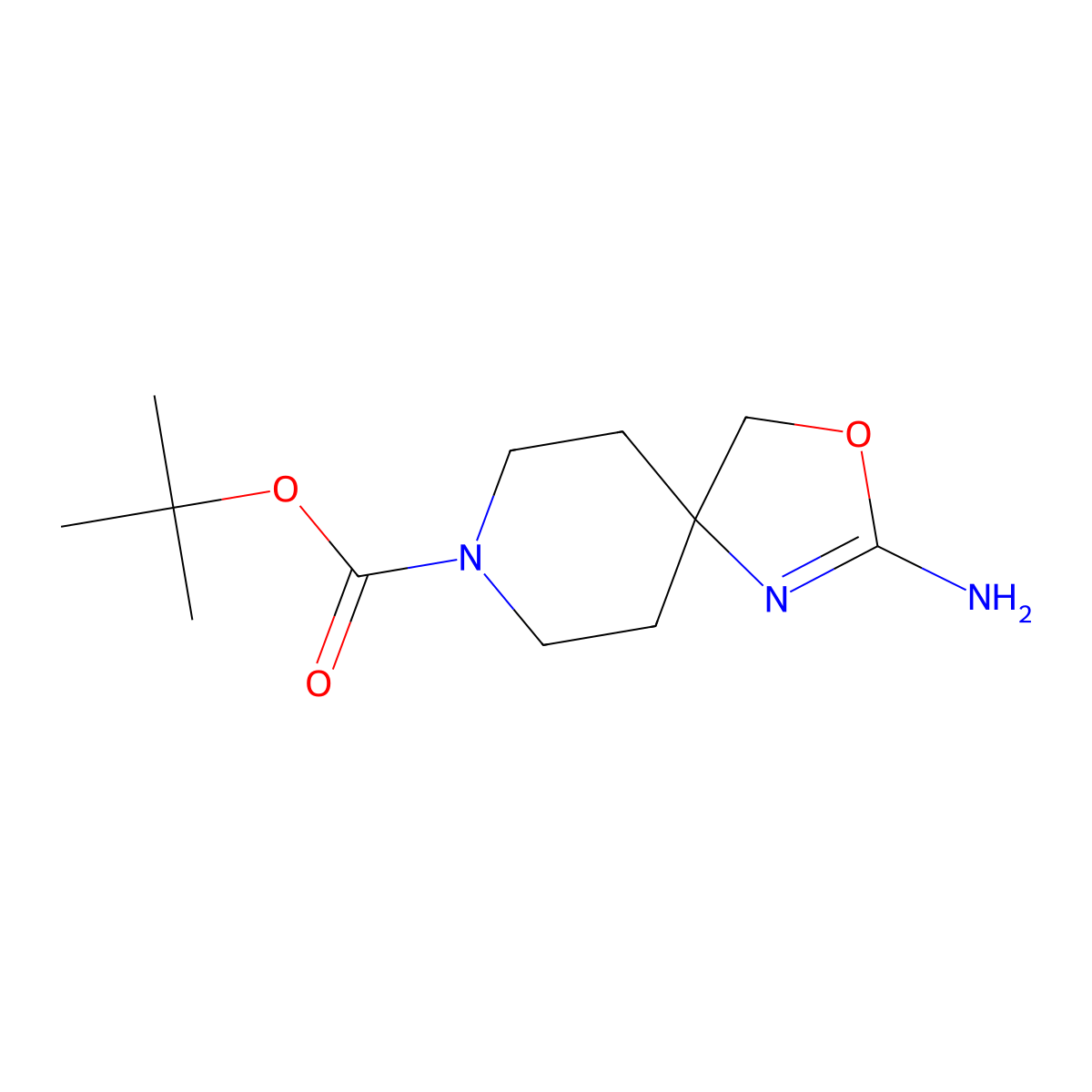 Tert-butyl2-amino-3-oxa-1,8-diazaspiro[4.5]dec-1-ene-8-carboxylate molecular structure, CAS 2172495-80-4