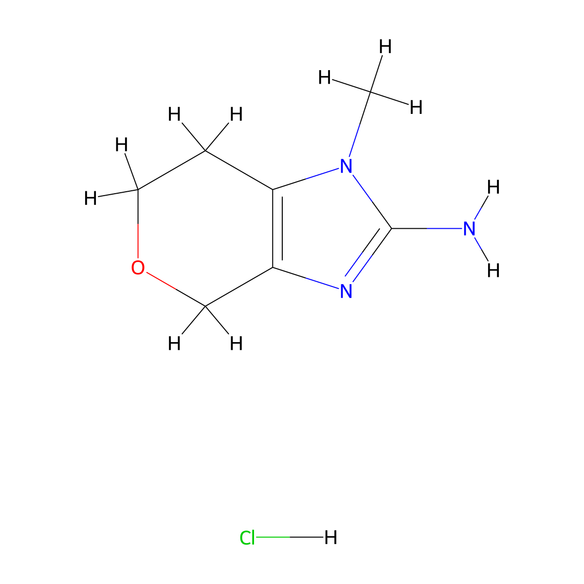 1-methyl-1H,4H,6H,7H-pyrano[3,4-d]imidazol-2-amine hydrochloride molecular structure, CAS 2172496-60-3