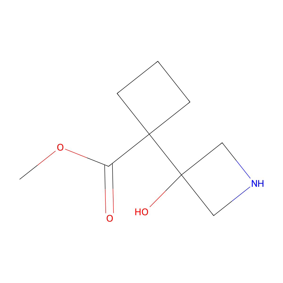 Methyl 1-(3-hydroxyazetidin-3-yl)cyclobutane-1-carboxylate molecular structure, CAS 2172496-76-1