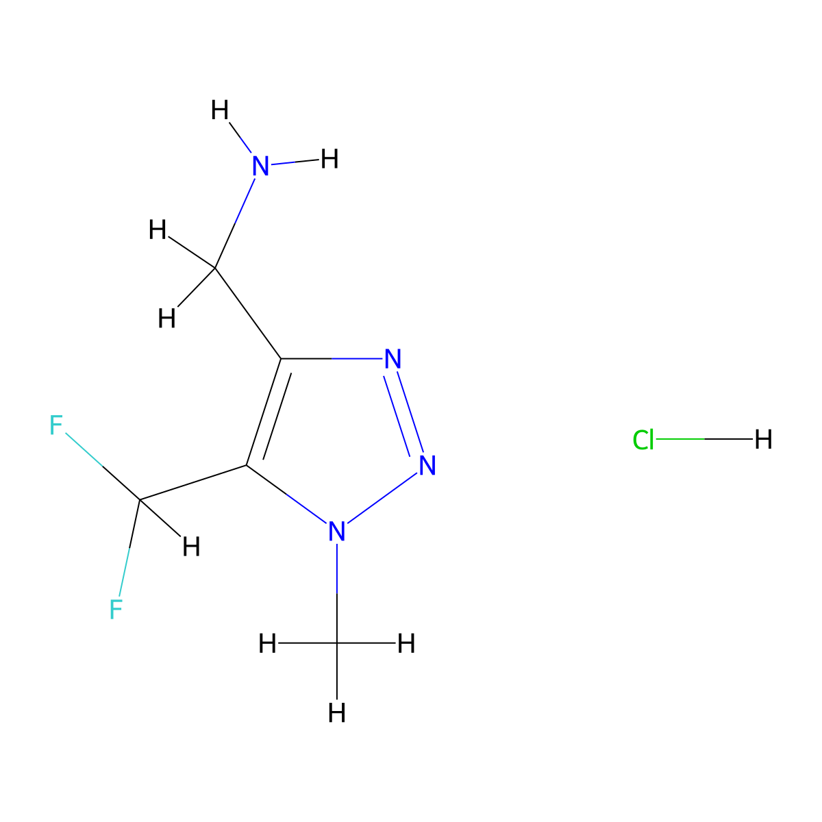 (5-(difluoromethyl)-1-methyl-1H-1,2,3-triazol-4-yl)methanamine hydrochloride molecular structure, CAS 2172499-32-8