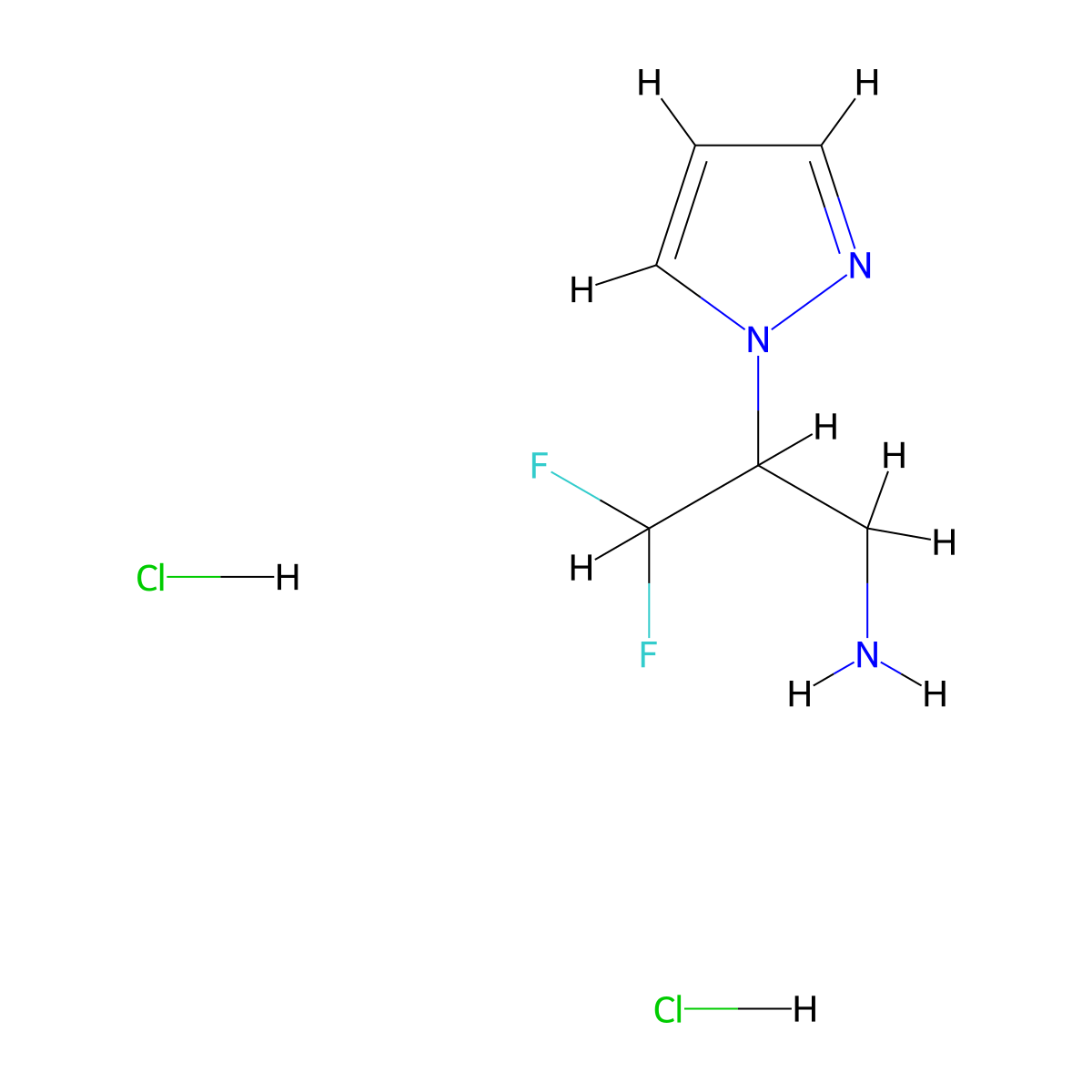3,3-difluoro-2-(1H-pyrazol-1-yl)propan-1-amine dihydrochloride molecular structure, CAS 2172499-68-0