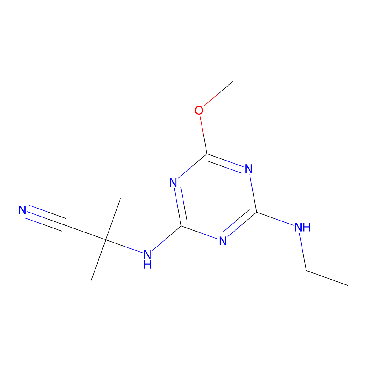 2-((4-(Ethylamino)-6-methoxy-1,3,5-triazin-2-yl)amino)-2-methylpropiononitrile molecular structure, CAS 21725-68-8