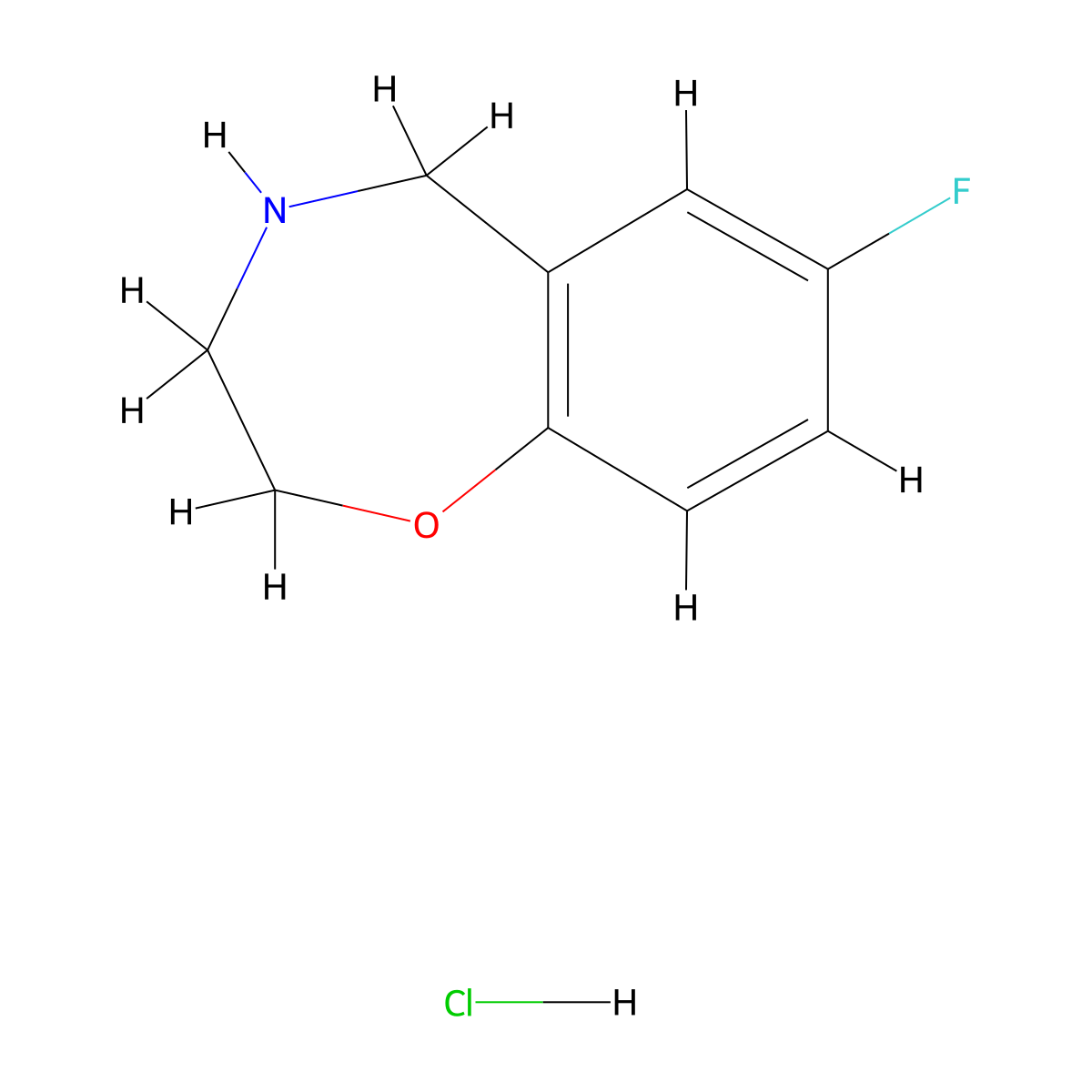 7-Fluoro-2,3,4,5-tetrahydro-1,4-benzoxazepine hydrochloride molecular structure, CAS 2172500-14-8
