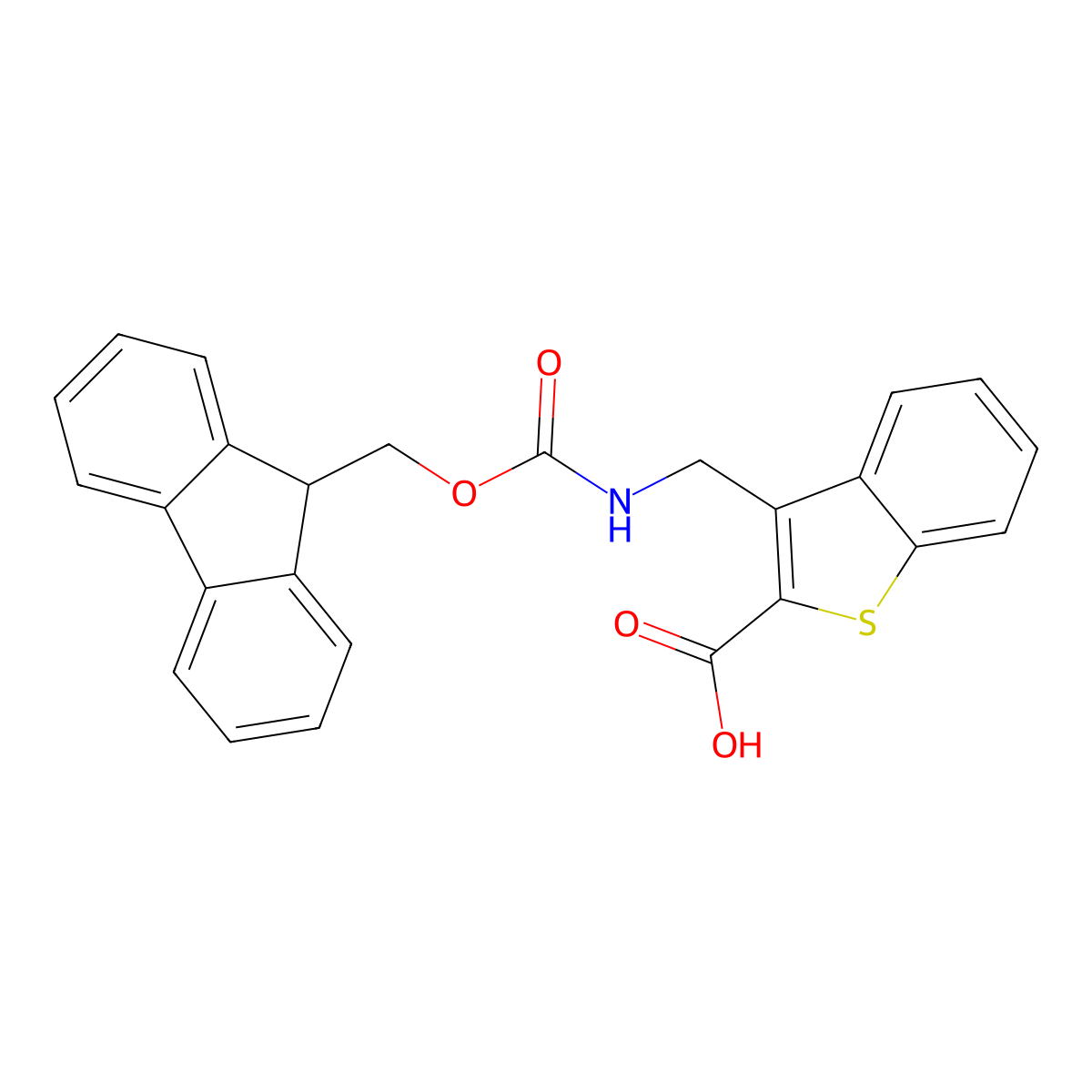 3-[({[(9H-fluoren-9-yl)methoxy]carbonyl}amino)methyl]-1-benzothiophene-2-carboxylic acid molecular structure, CAS 2172500-53-5