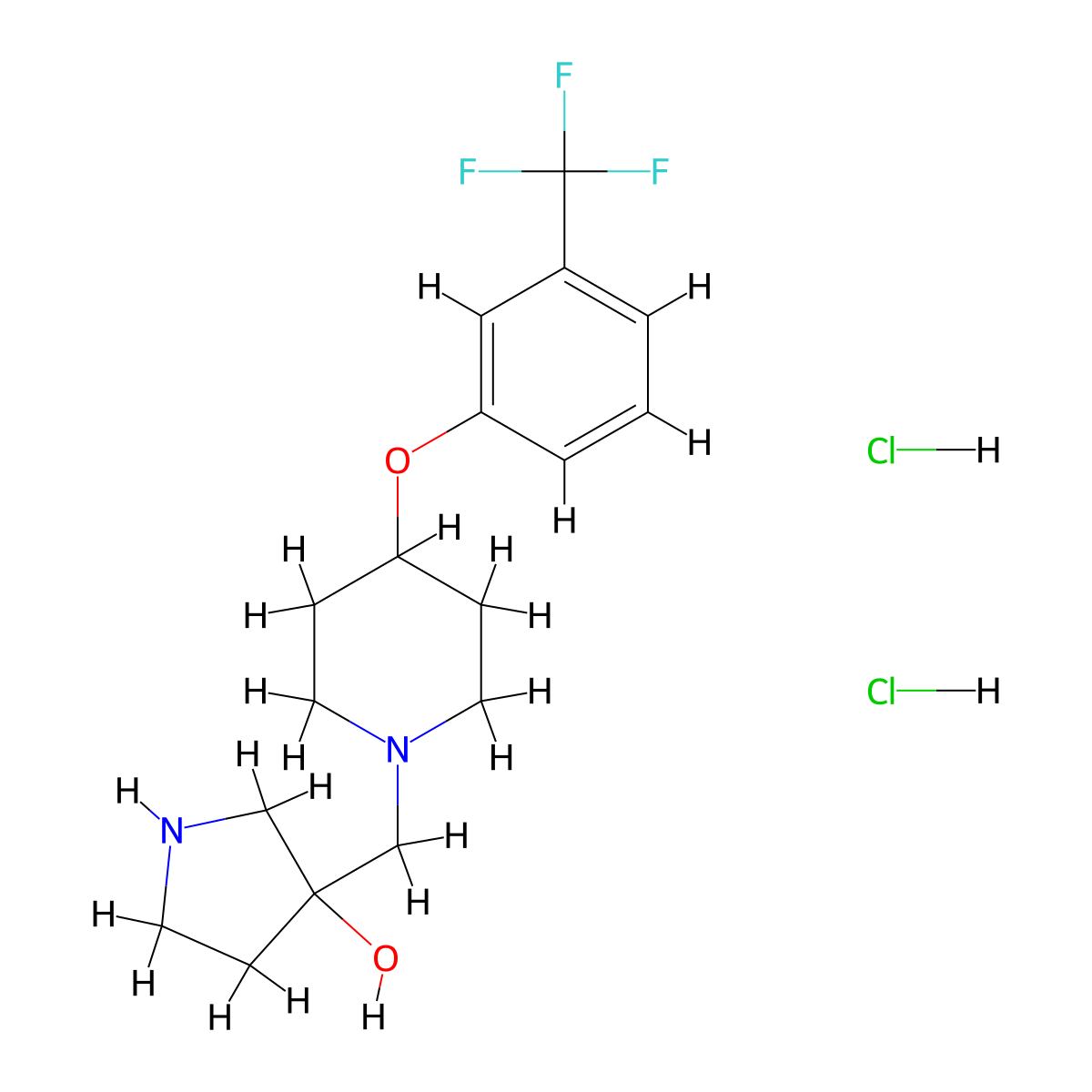 3-({4-[3-(Trifluoromethyl)phenoxy]piperidin-1-yl}methyl)pyrrolidin-3-ol dihydrochloride molecular structure, CAS 2172502-63-3