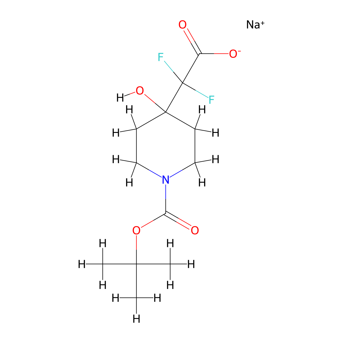 Sodium 2-{1-[(tert-butoxy)carbonyl]-4-hydroxypiperidin-4-yl}-2,2-difluoroacetate molecular structure, CAS 2172503-49-8