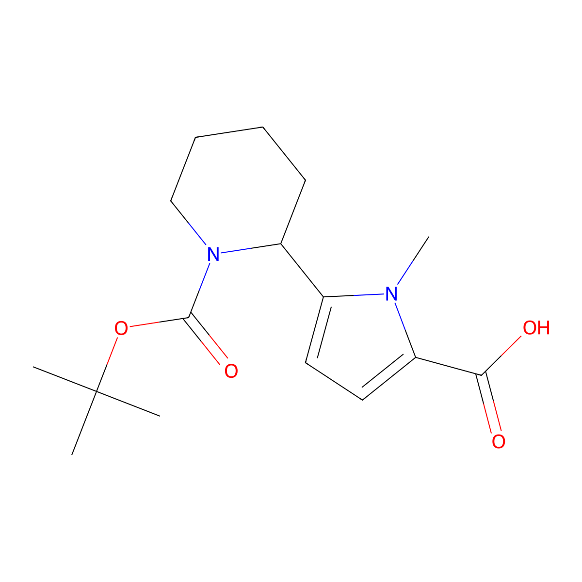 5-{1-[(tert-butoxy)carbonyl]piperidin-2-yl}-1-methyl-1H-pyrrole-2-carboxylic acid molecular structure, CAS 2172503-64-7