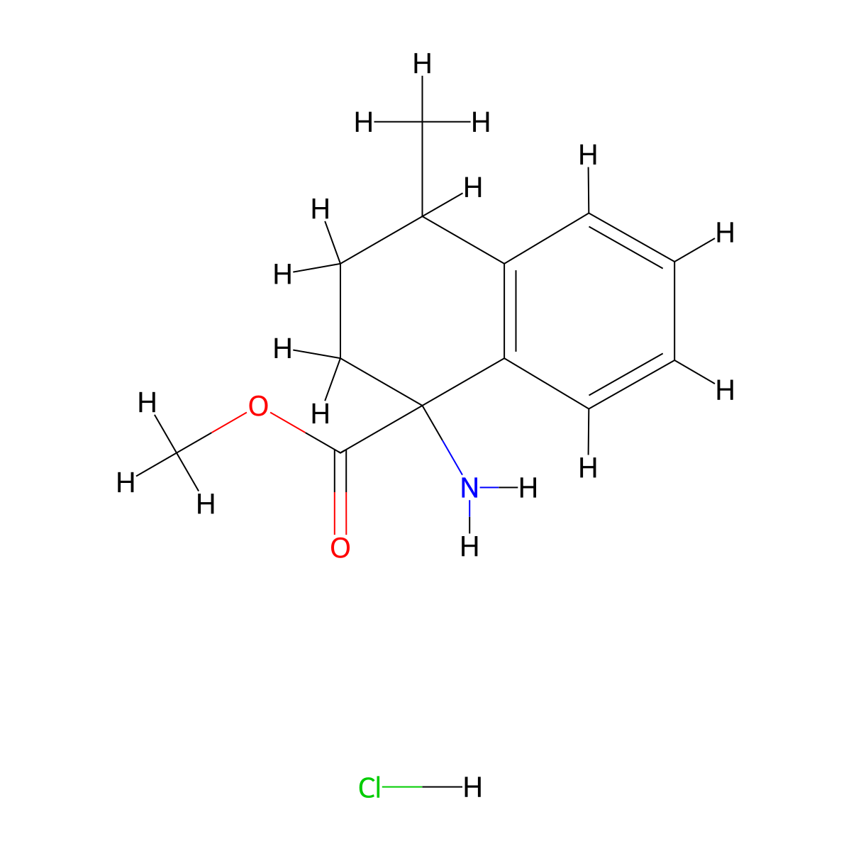 Methyl 1-amino-4-methyl-1,2,3,4-tetrahydronaphthalene-1-carboxylate hydrochloride molecular structure, CAS 2172503-69-2
