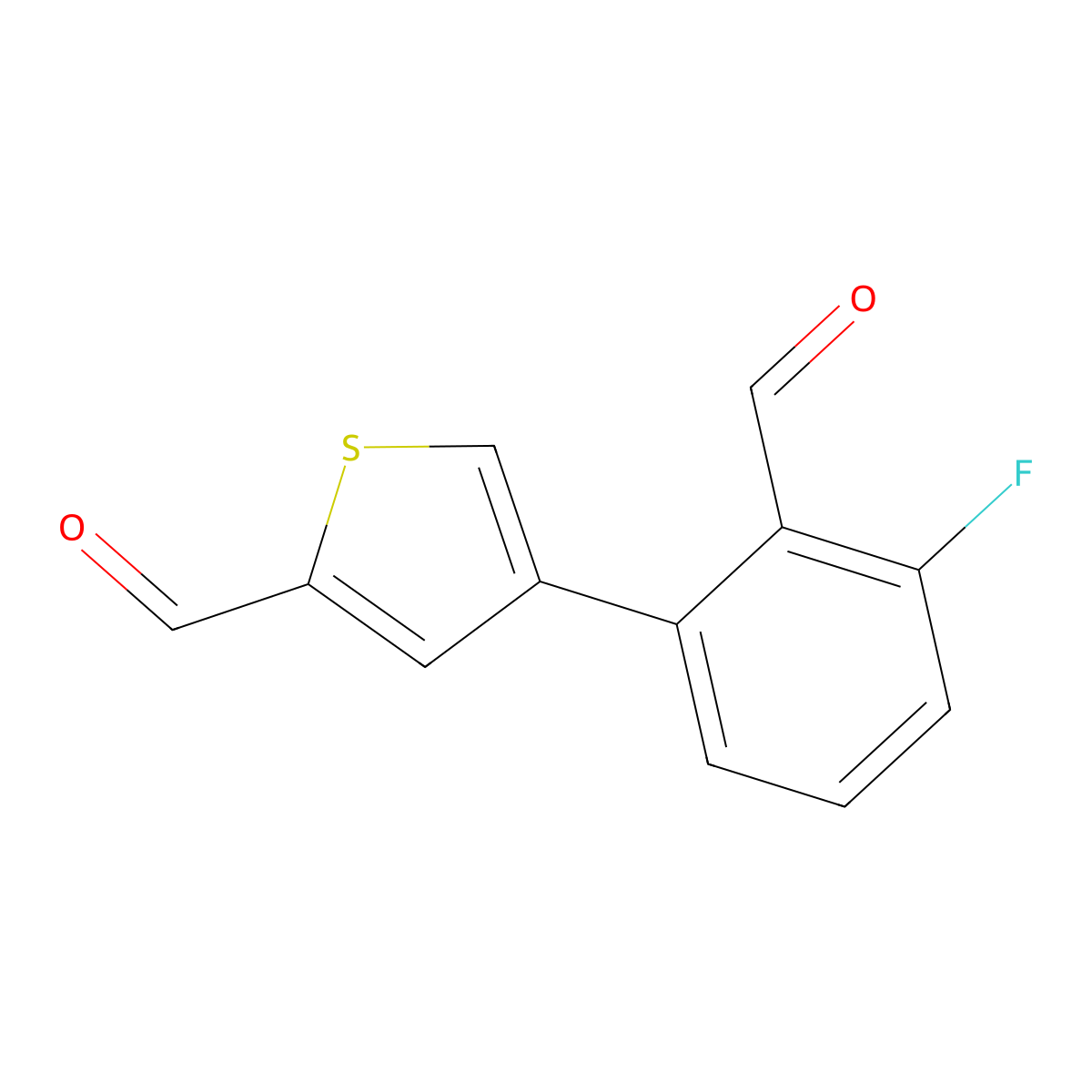 4-(3-Fluoro-2-formylphenyl)thiophene-2-carbaldehyde molecular structure, CAS 2172504-28-6