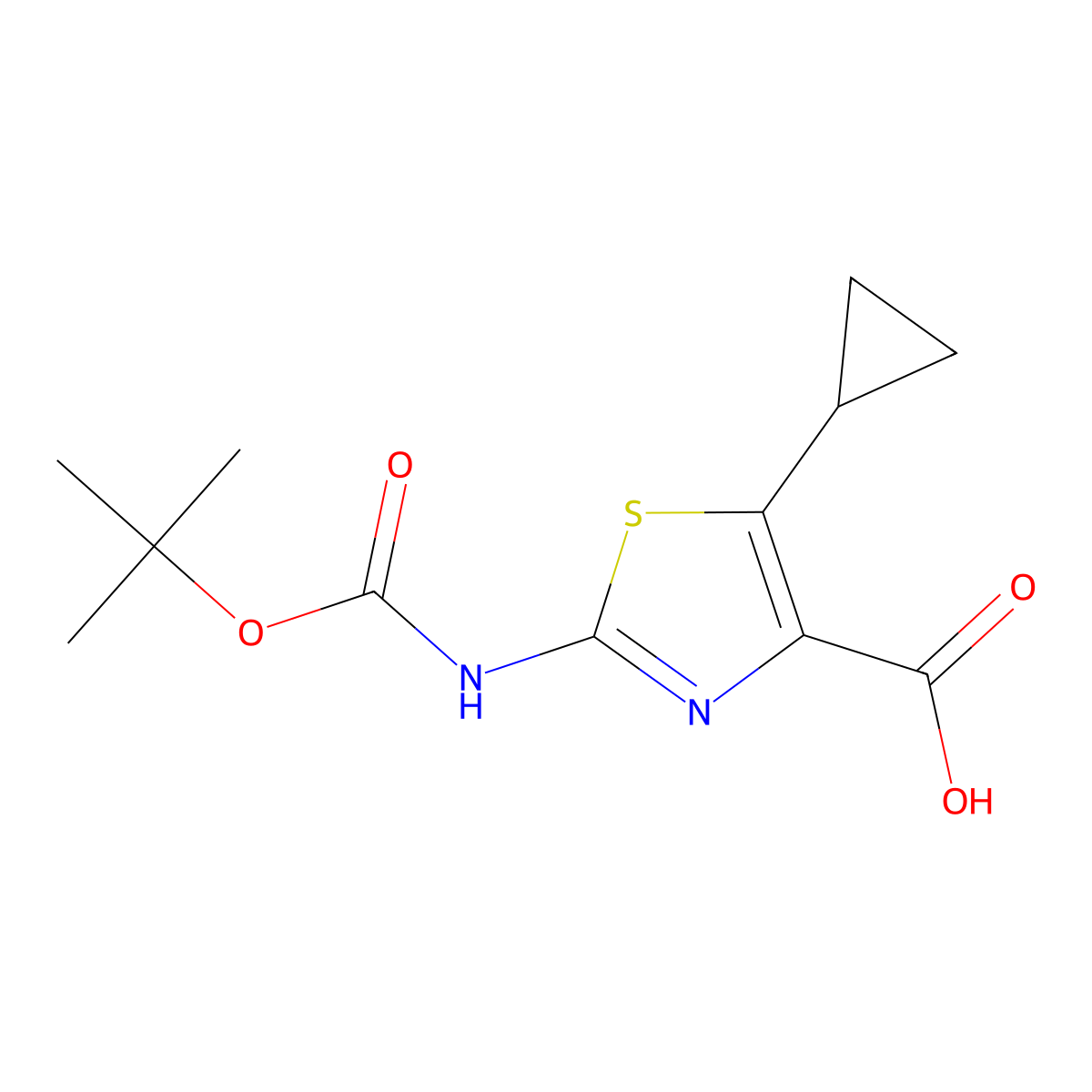 2-{[(Tert-butoxy)carbonyl]amino}-5-cyclopropyl-1,3-thiazole-4-carboxylic acid molecular structure, CAS 2172507-82-1