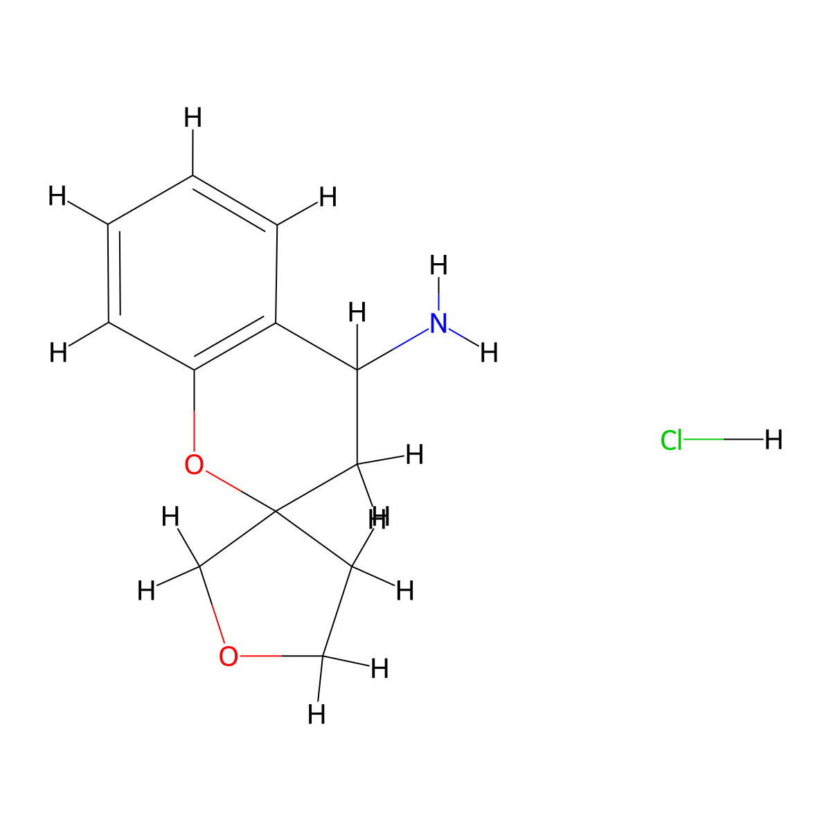 3,4-Dihydrospiro[1-benzopyran-2,3'-oxolane]-4-amine hydrochloride molecular structure, CAS 2172508-70-0