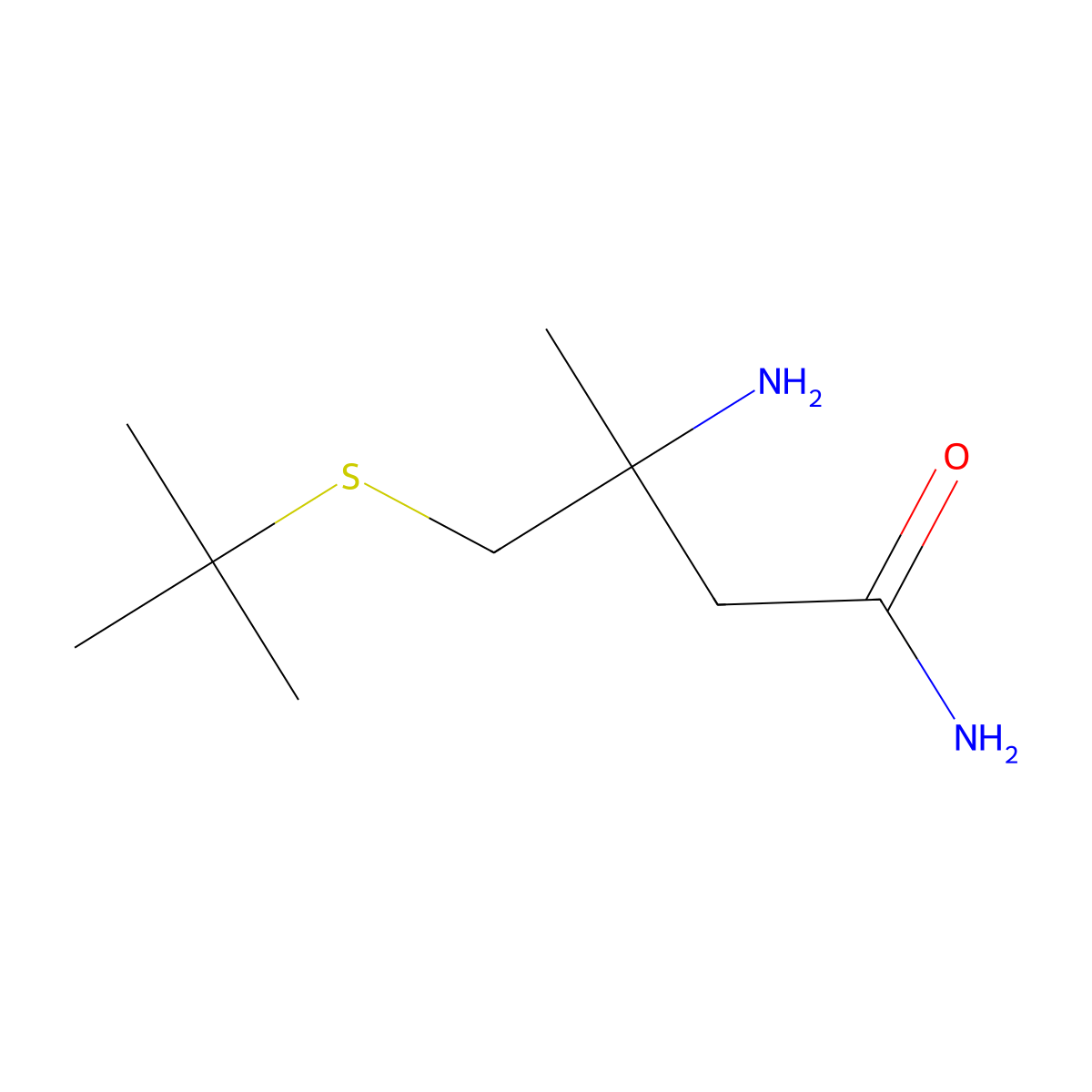 3-Amino-4-(tert-butylthio)-3-methylbutanamide molecular structure, CAS 2172515-91-0