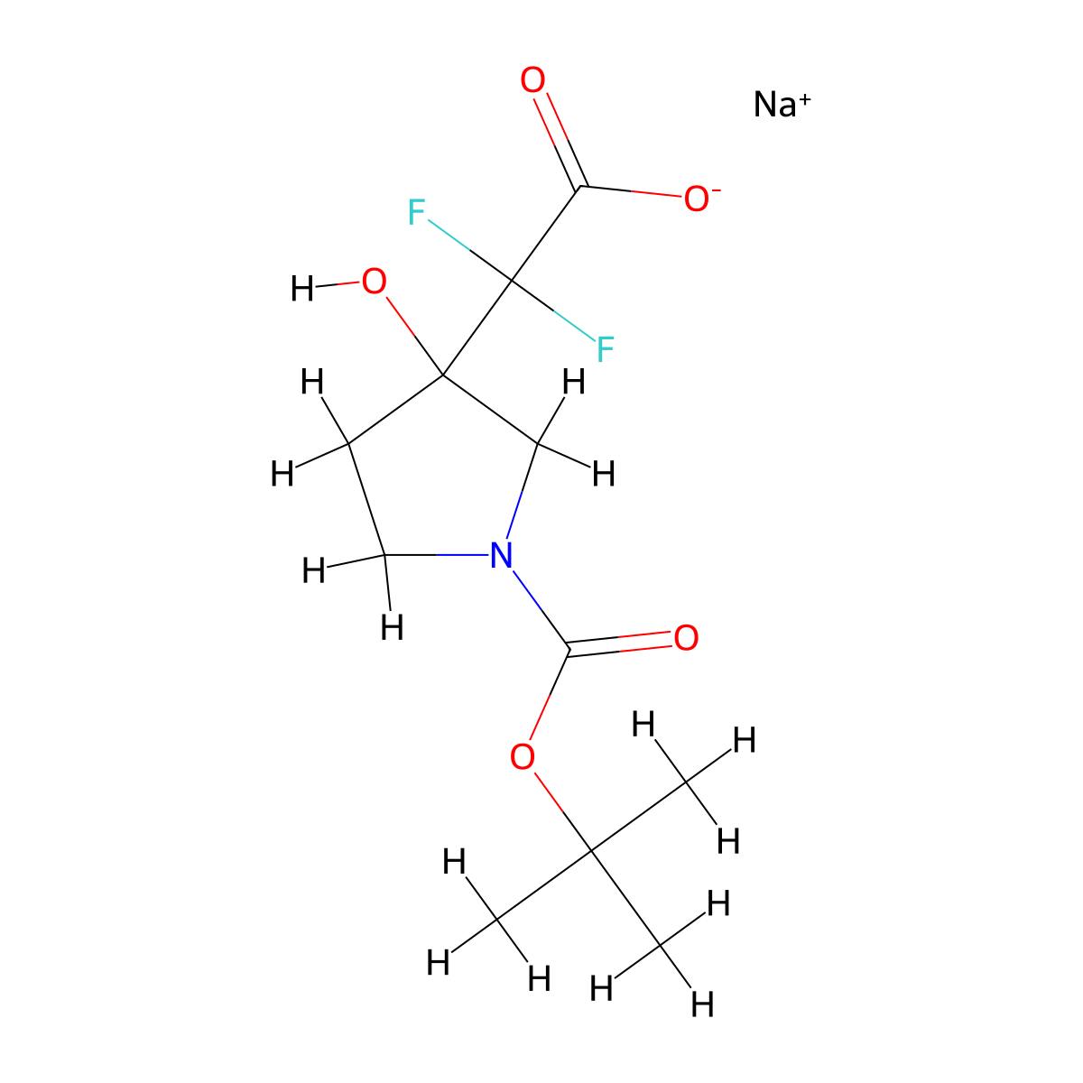 Sodium 2-{1-[(tert-butoxy)carbonyl]-3-hydroxypyrrolidin-3-yl}-2,2-difluoroacetate molecular structure, CAS 2172525-78-7