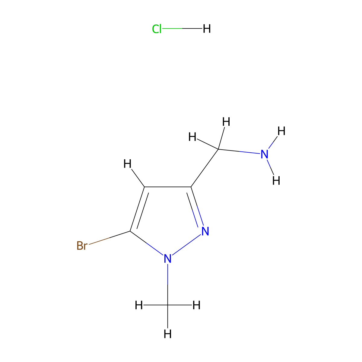 (5-bromo-1-methyl-1H-pyrazol-3-yl)methanamine hydrochloride molecular structure, CAS 2172525-91-4