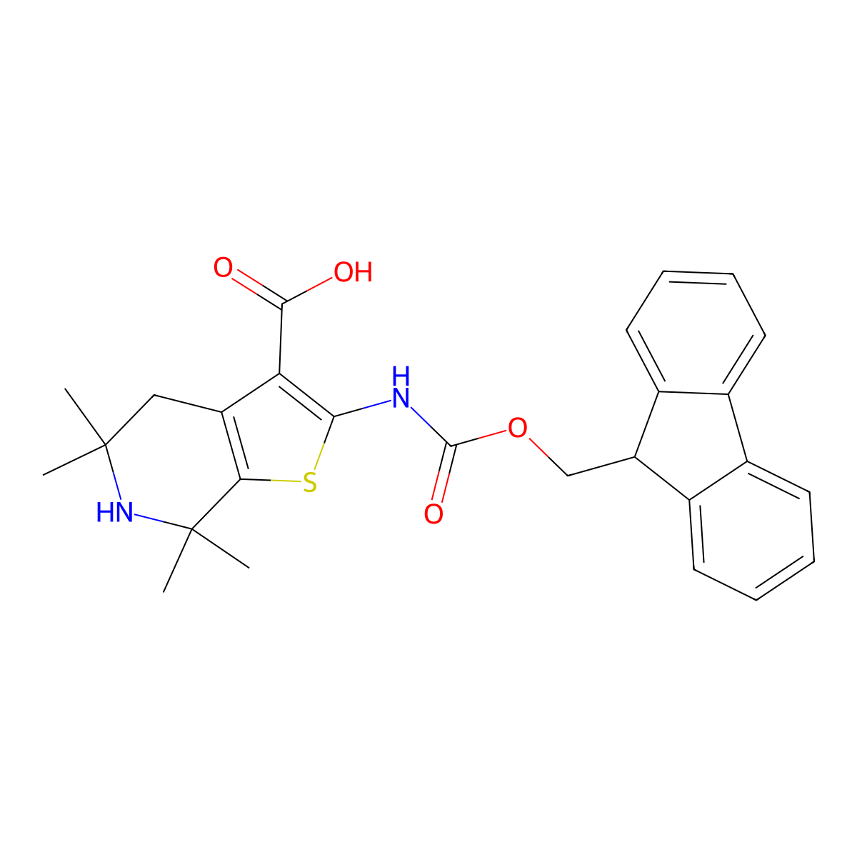 2-({[(9H-fluoren-9-yl)methoxy]carbonyl}amino)-5,5,7,7-tetramethyl-4H,5H,6H,7H-thieno[2,3-c]pyridine-3-carboxylic acid molecular structure, CAS 2172527-06-7