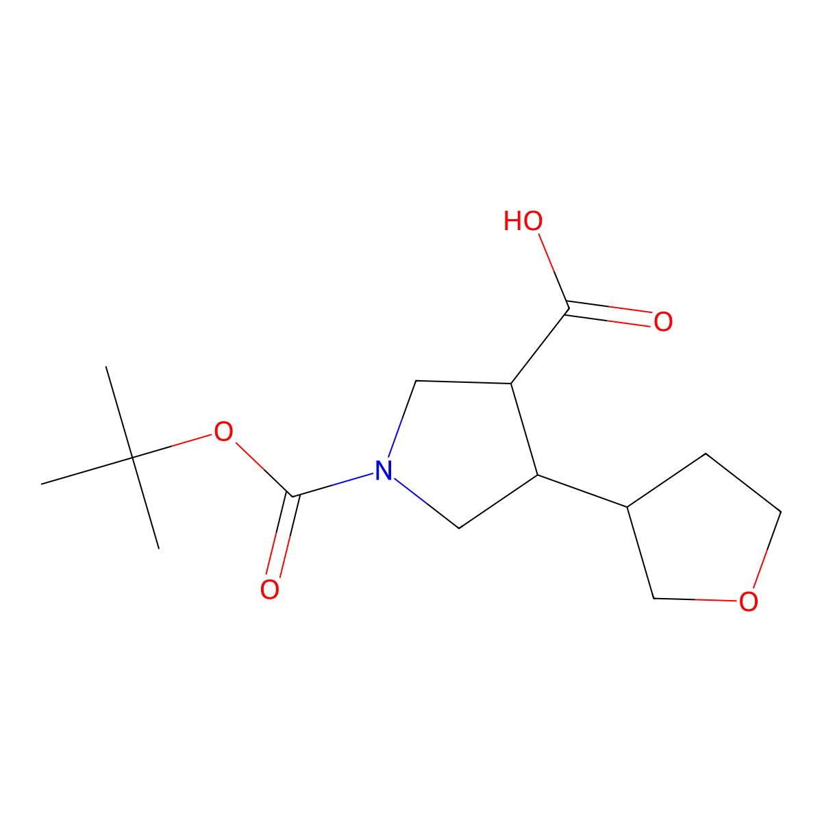 1-[(Tert-butoxy)carbonyl]-4-(oxolan-3-yl)pyrrolidine-3-carboxylic acid molecular structure, CAS 2172530-72-0