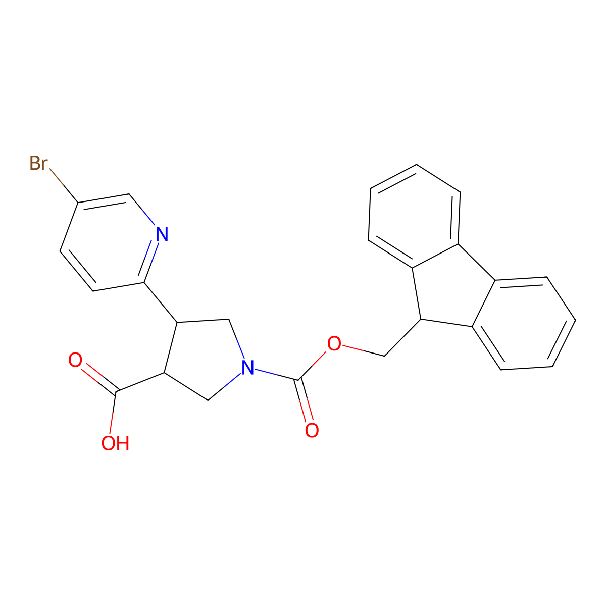 4-(5-bromopyridin-2-yl)-1-{[(9H-fluoren-9-yl)methoxy]carbonyl}pyrrolidine-3-carboxylic acid molecular structure, CAS 2172531-41-6