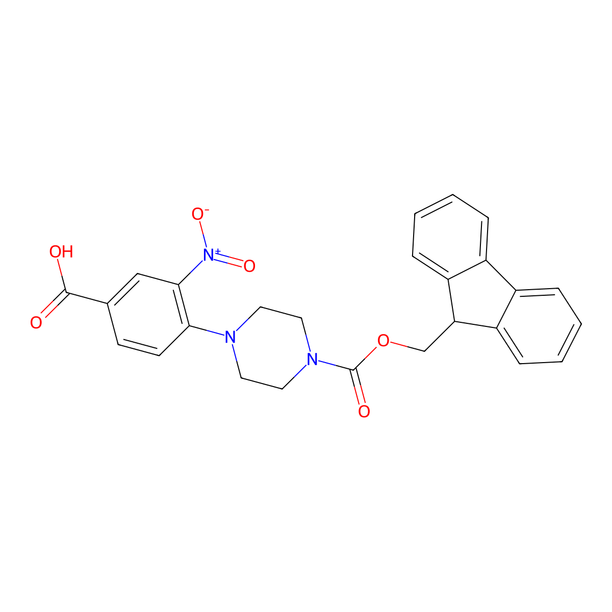 4-(4-{[(9H-fluoren-9-yl)methoxy]carbonyl}piperazin-1-yl)-3-nitrobenzoic acid molecular structure, CAS 2172533-49-0