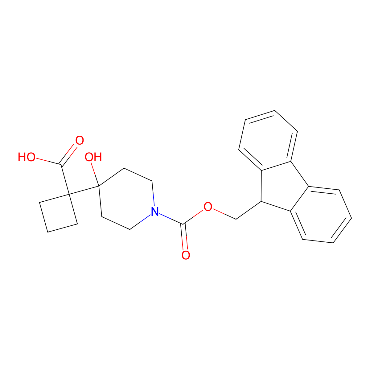 1-(1-{[(9H-fluoren-9-yl)methoxy]carbonyl}-4-hydroxypiperidin-4-yl)cyclobutane-1-carboxylic acid molecular structure, CAS 2172533-87-6