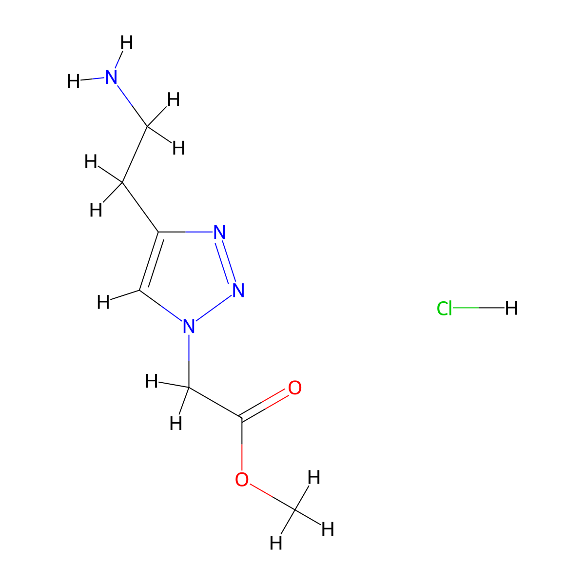 methyl 2-(4-(2-aminoethyl)-1H-1,2,3-triazol-1-yl)acetate hydrochloride molecular structure, CAS 2172536-43-3
