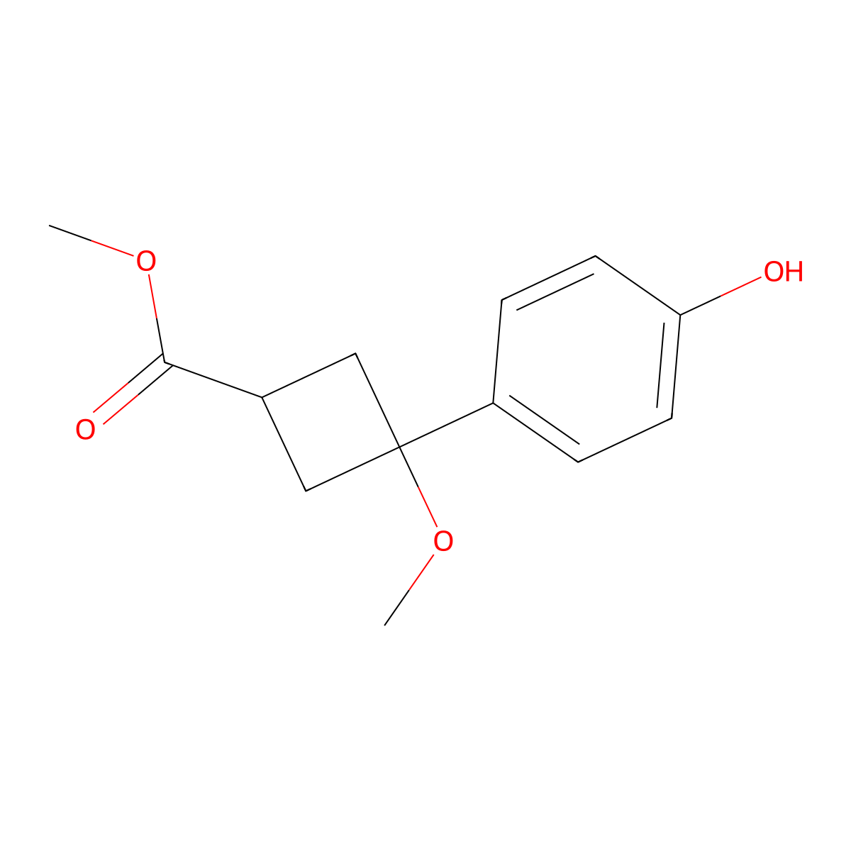 Methyl 3-(4-hydroxyphenyl)-3-methoxycyclobutane-1-carboxylate molecular structure, CAS 2172536-86-4