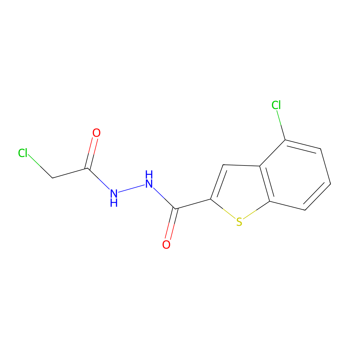 4-chloro-N'-(2-chloroacetyl)-1-benzothiophene-2-carbohydrazide molecular structure, CAS 2172537-80-1
