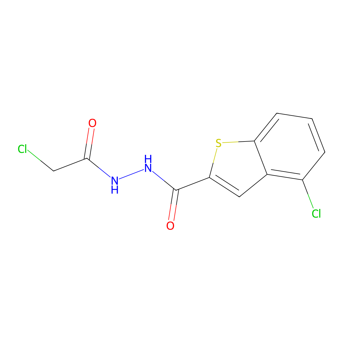 4-chloro-N'-(2-chloroacetyl)-1-benzothiophene-2-carbohydrazide molecular structure, CAS 2172537-80-1