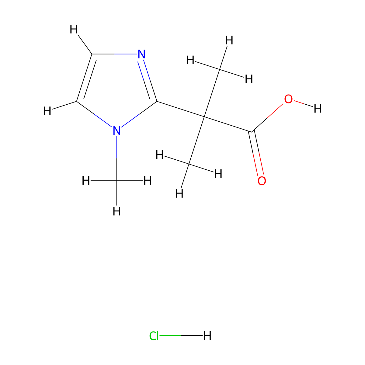 2-methyl-2-(1-methyl-1H-imidazol-2-yl)propanoic acid hydrochloride molecular structure, CAS 2172541-00-1