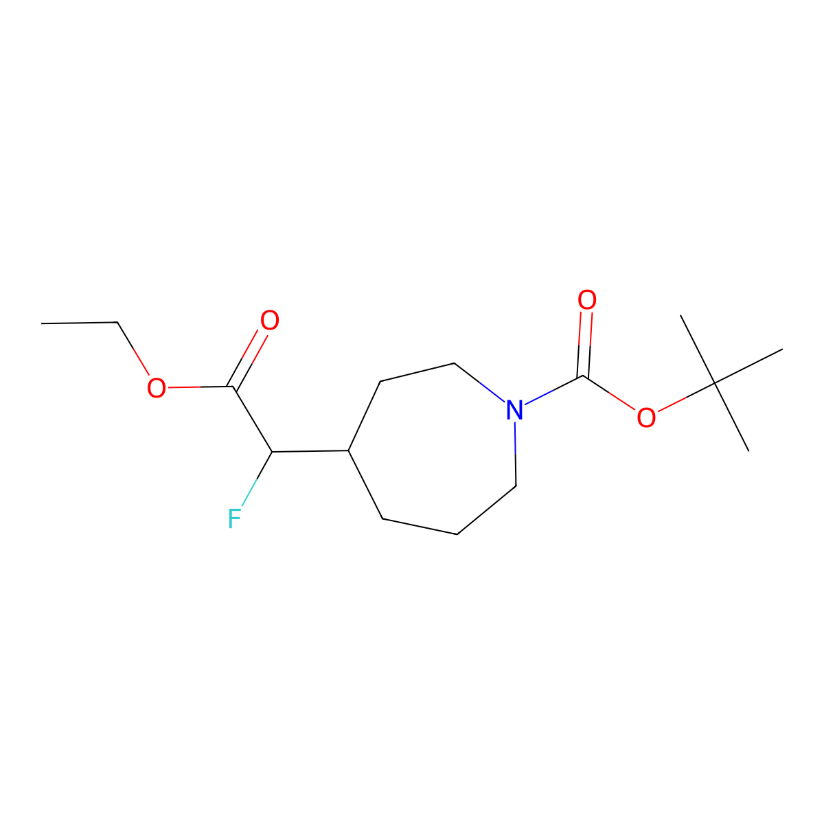 tert-Butyl 4-(2-ethoxy-1-fluoro-2-oxoethyl)azepane-1-carboxylate molecular structure, CAS 2172541-40-9