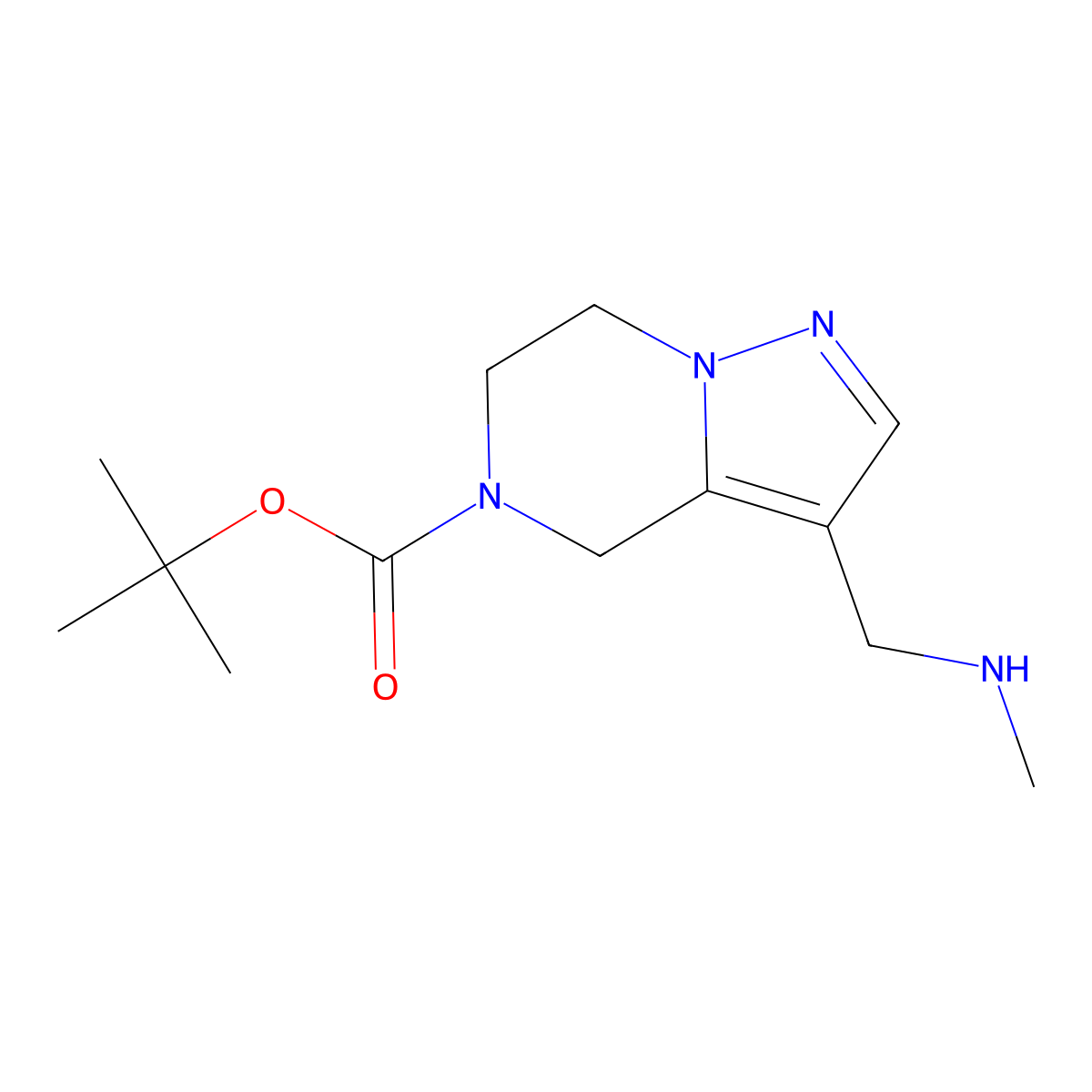 tert-butyl 3-((methylamino)methyl)-4H,5H,6H,7H-pyrazolo(1,5-a)pyrazine-5-carboxylate molecular structure, CAS 2172543-20-1