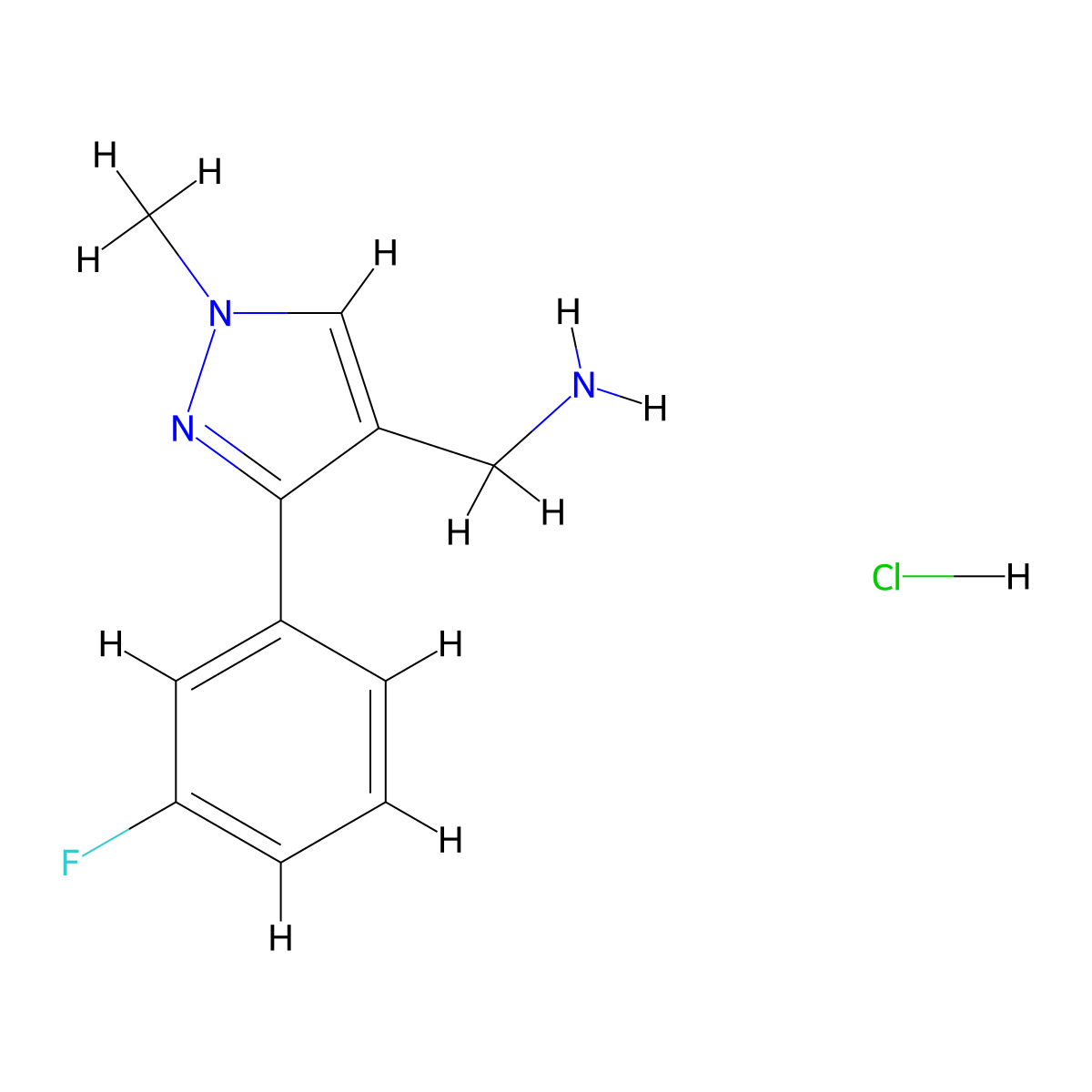 [3-(3-fluorophenyl)-1-methyl-1H-pyrazol-4-yl]methanamine hydrochloride molecular structure, CAS 2172543-26-7
