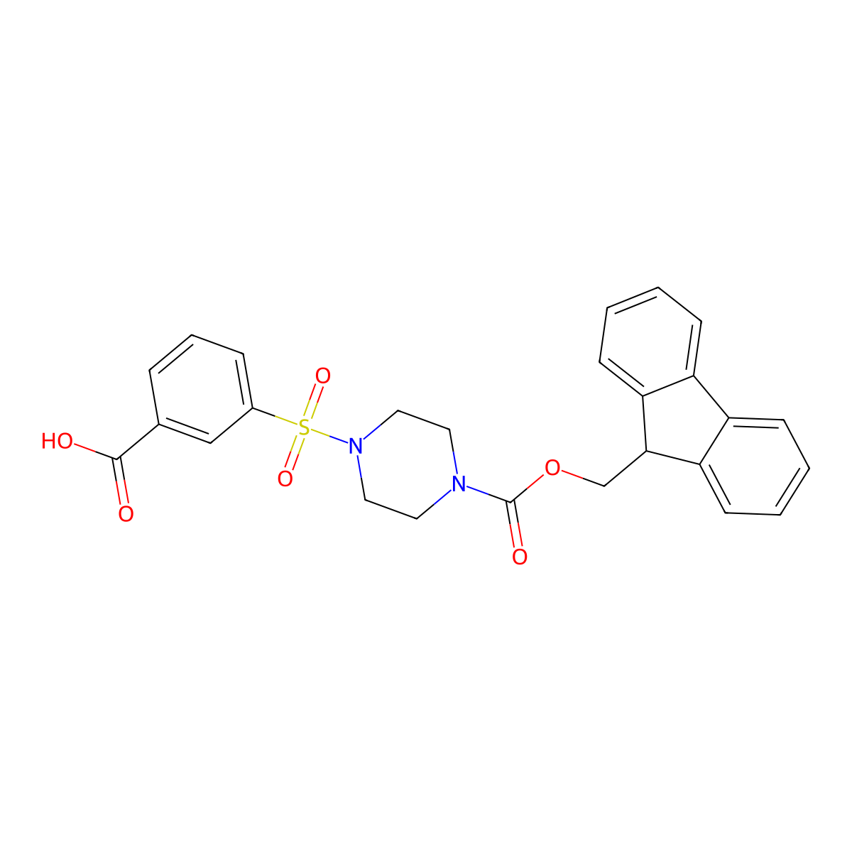 3-((4-(((9H-fluoren-9-yl)methoxy)carbonyl)piperazin-1-yl)sulfonyl)benzoic acid molecular structure, CAS 2172553-68-1