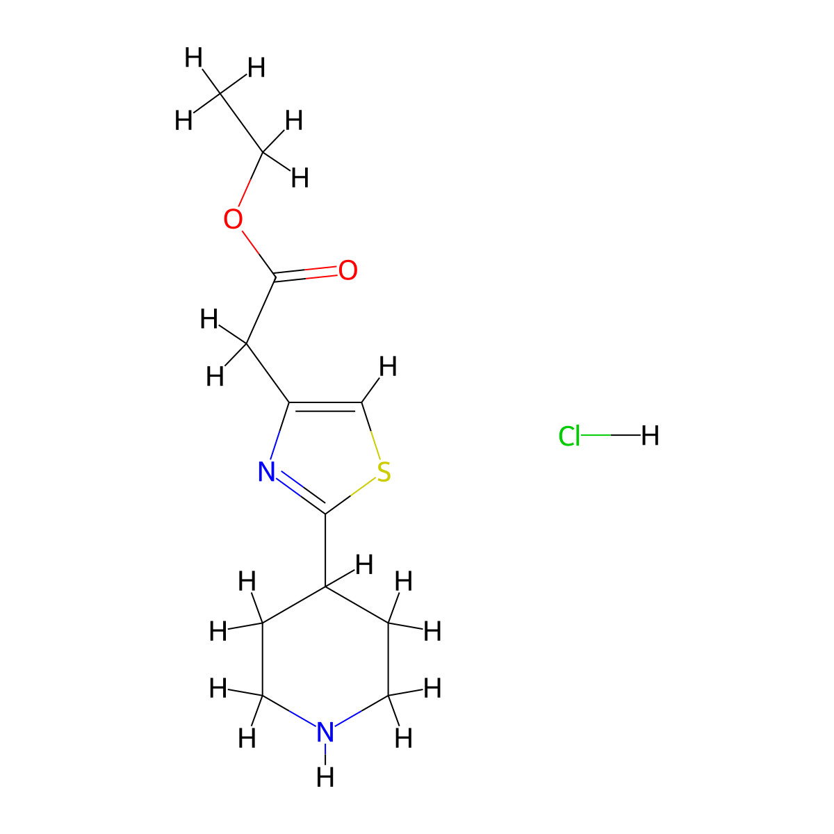Ethyl 2-[2-(piperidin-4-yl)-1,3-thiazol-4-yl]acetate hydrochloride molecular structure, CAS 2172555-47-2