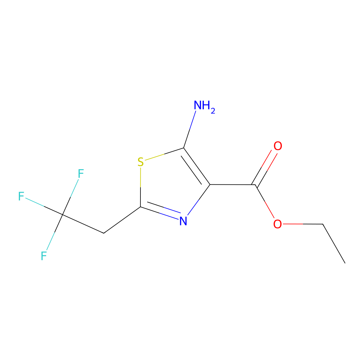 Ethyl 5-amino-2-(2,2,2-trifluoroethyl)-1,3-thiazole-4-carboxylate molecular structure, CAS 2172559-34-9