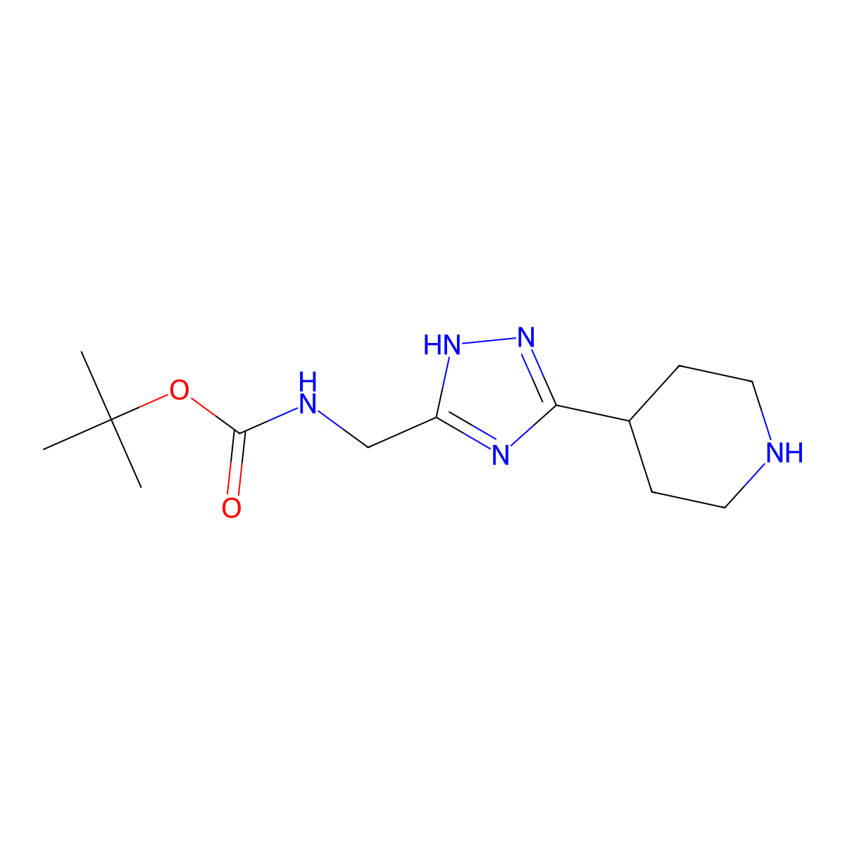 tert-butyl N-{[3-(piperidin-4-yl)-1H-1,2,4-triazol-5-yl]methyl}carbamate molecular structure, CAS 2172559-83-8