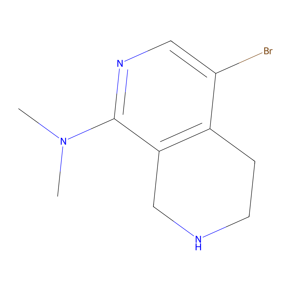 4-bromo-N,N-dimethyl-5,6,7,8-tetrahydro-2,7-naphthyridin-1-amine molecular structure, CAS 2172560-20-0