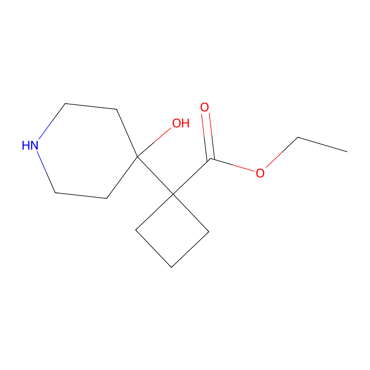 Ethyl 1-(4-hydroxypiperidin-4-yl)cyclobutane-1-carboxylate molecular structure, CAS 2172560-67-5