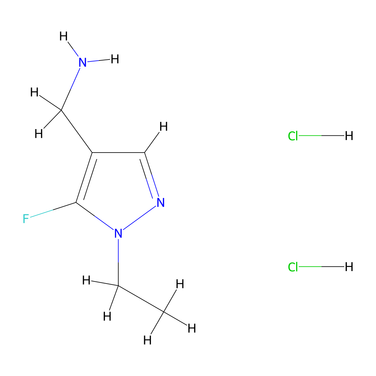 (1-ethyl-5-fluoro-1H-pyrazol-4-yl)methanamine dihydrochloride molecular structure, CAS 2172561-42-9